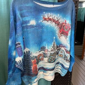 NWT Festive Blue Sweater with Santa Design